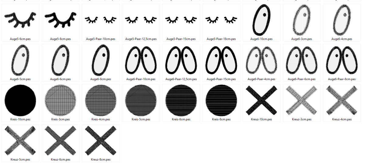 Stickdatei - Comic Augen für Kuscheltiere Kissen Bettschlagen