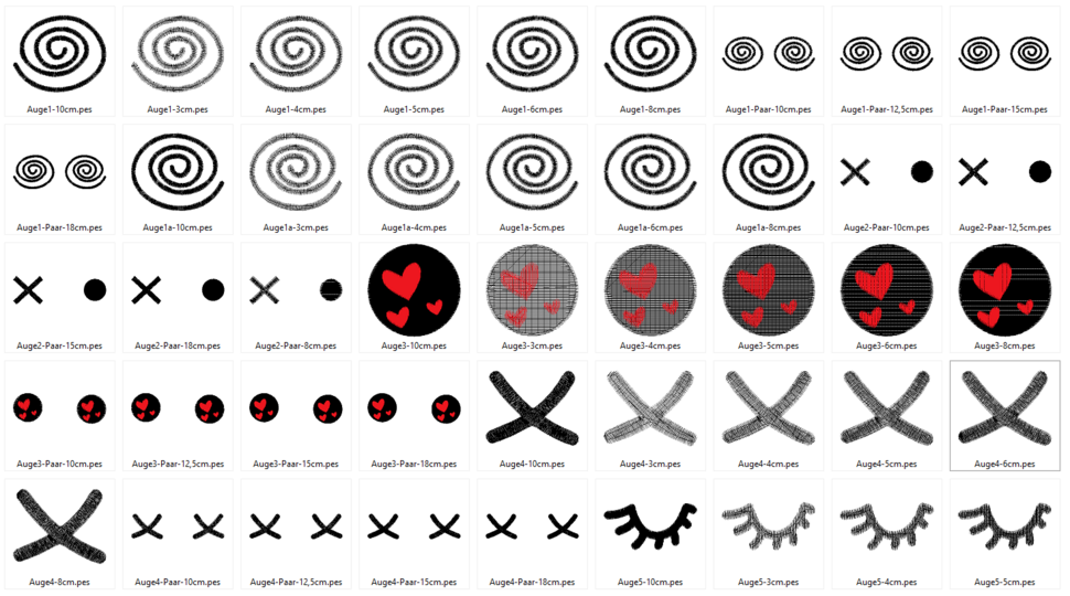 Stickdatei - Comic Augen für Kuscheltiere Kissen Bettschlagen