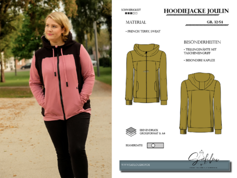 PDF-Schnittmuster Hoodiejacke Joulin (Gr. 32-54) – stylisch, bequem