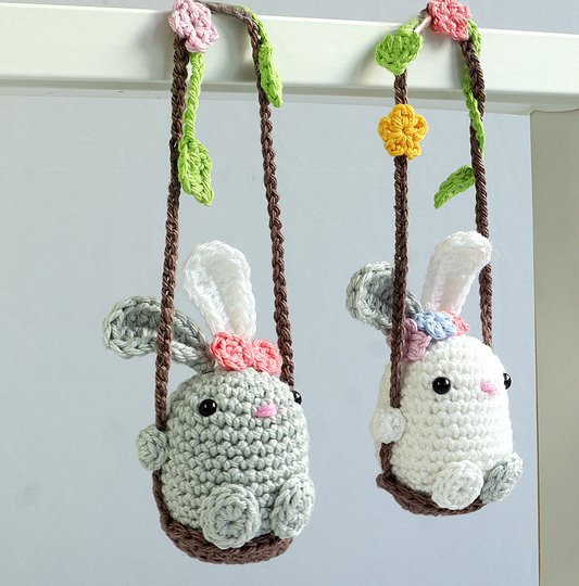 Bunny on  Swing - Easter Decoration, Car Rear View Mirror Pendant