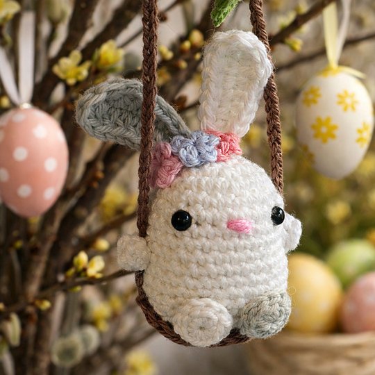 Bunny on  Swing - Easter Decoration, Car Rear View Mirror Pendant