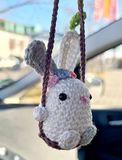 Bunny on  Swing - Easter Decoration, Car Rear View Mirror Pendant