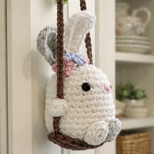 Bunny on  Swing - Easter Decoration, Car Rear View Mirror Pendant