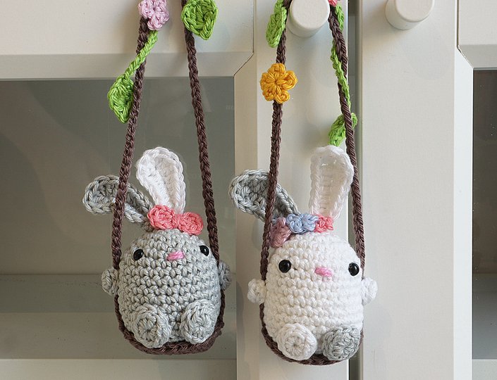 Bunny on  Swing - Easter Decoration, Car Rear View Mirror Pendant