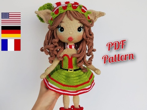 Astrid doll in Elf outfit pattern, Christmas Elf doll pattern