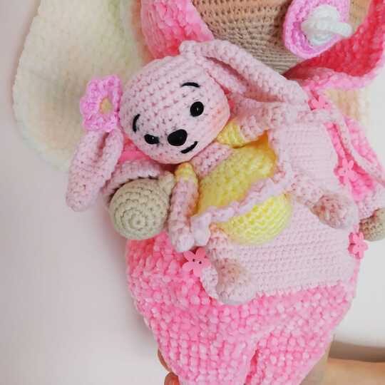 Lulu doll in jumpsuit Bunny pattern, Crochet baby doll pattern 12,6 inch