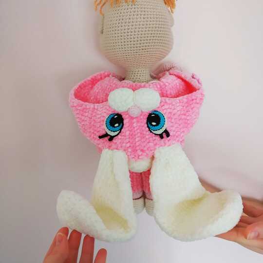 Lulu doll in jumpsuit Bunny pattern, Crochet baby doll pattern 12,6 inch