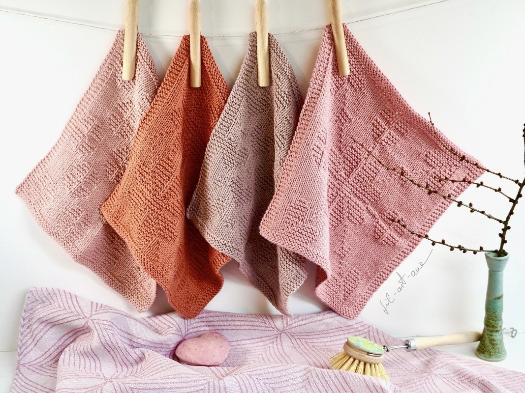 Spültücher "Flower Power", Strickanleitung für 4 einfache Muster