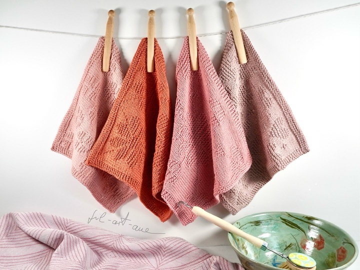 Spültücher "Flower Power", Strickanleitung für 4 einfache Muster