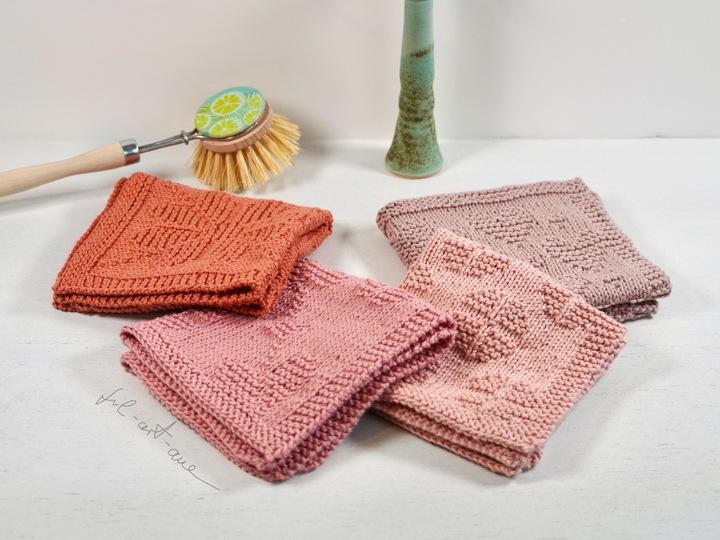 Spültücher Set "Flower Power", Strickanleitung für 4 einfache Muster