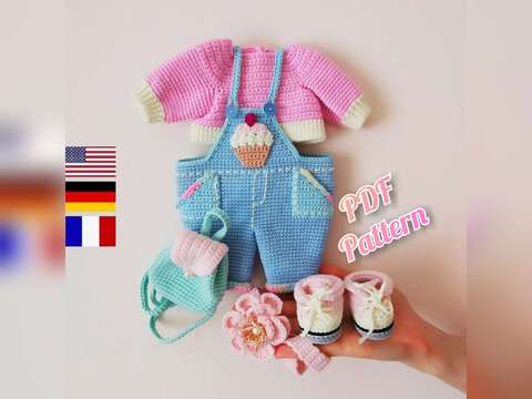 Casual outfit for Lulu, Crochet amigurumi doll clothes 12,6"/32 cm