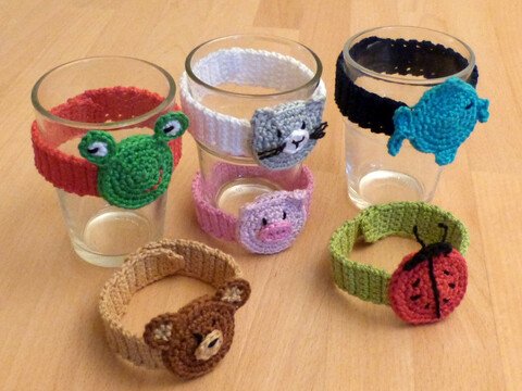 Häkelanleitung für Glasmarkierer mit Tieren Frosch Katze Bär Fisch Schwein