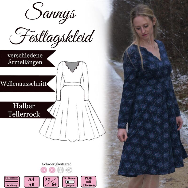 Sannys Festtagskleid – Gr 32-64 – E-Book und Nähanleitung