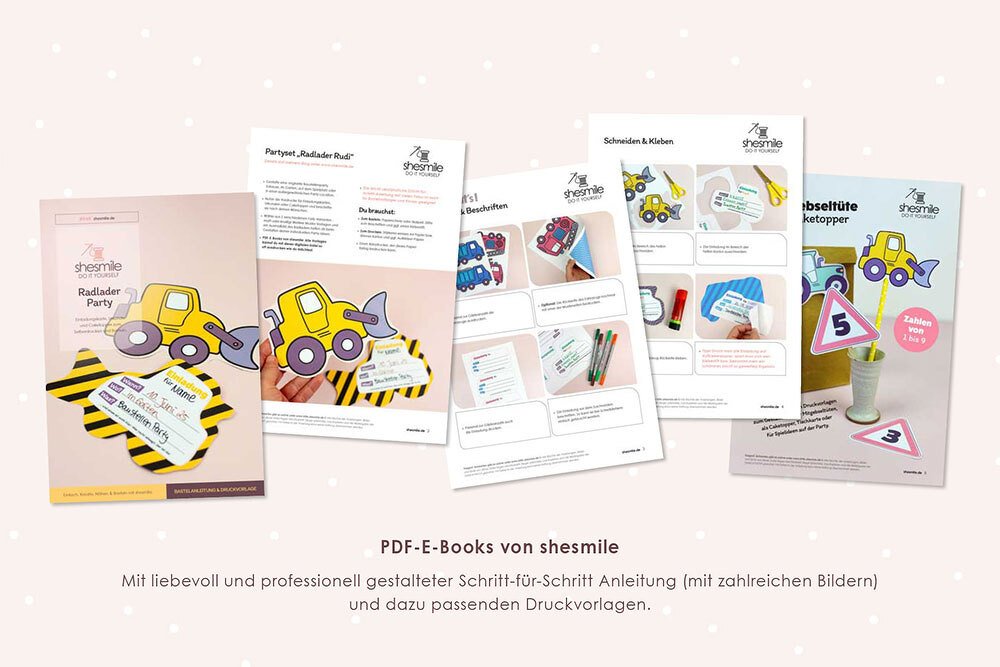 Radlader Rudi (Einladungskarte, Urkunde und Caketopper als Printable)