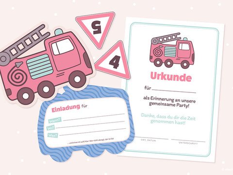 Feuerwehr Fred (Einladungskarte, Urkunde und Caketopper als Printable)