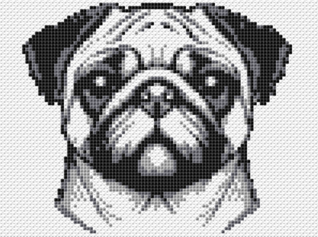 Kreuzstichvorlage Mops Piet, einfaches Stickmuster als PDF und PNG Datei