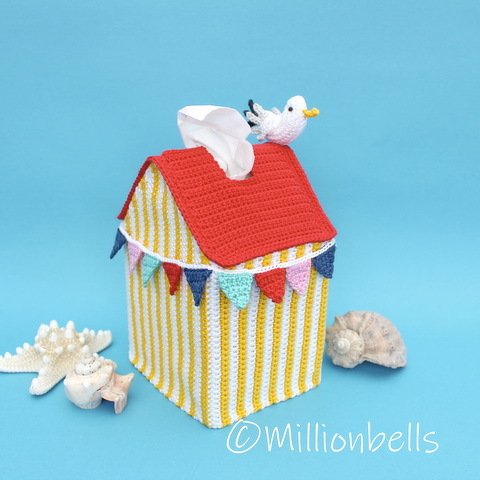 Strandhaus Taschentuchbox Hülle Häkelanleitung Haus Maritiem Meer Strand - Bild 6