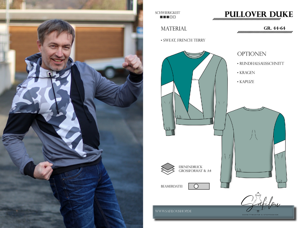PDF-Schnittmuster Pullover Duke (Gr. 44-64) – stylischer Herren-Pullover