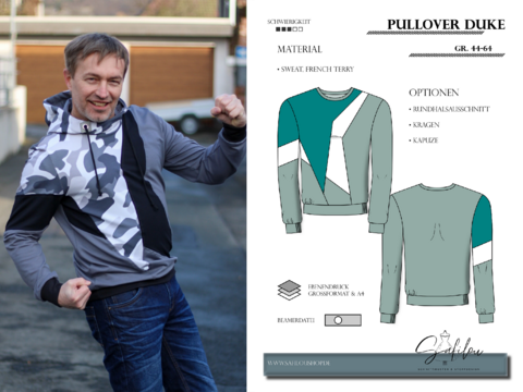 PDF-Schnittmuster Pullover Duke (Gr. 44-64) – stylischer Herren-Pullover