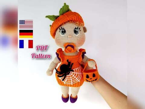 Gehäkelte Lulu-Puppe im Halloween-Outfit, Amigurumi-Puppenmuster