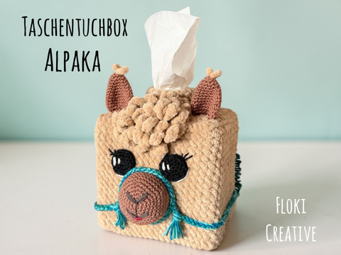 Alpaka, Taschentuchbox mit Tasche, Häkelanleitung, Amigurumis, DIY