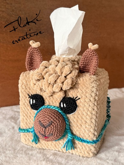 Alpaka, Taschentuchbox mit Tasche, Häkelanleitung, Amigurumis, DIY