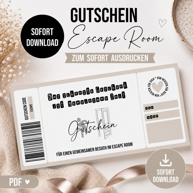 Gutschein zum Ausdrucken ESCAPE ROOM digitale Datei Gutschein DOWNLOAD