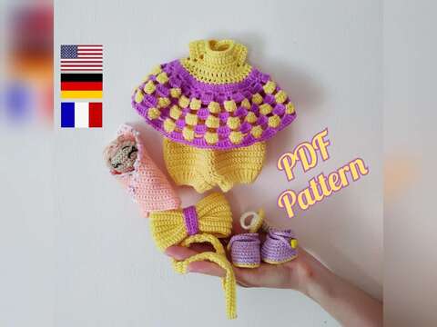 Clothes pattern for Amelie, Crochet doll outfit pattern 9.84 inches (25 cm)