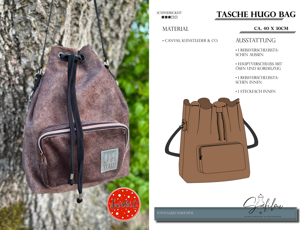 Hugo Bag PDF Schnittmuster – stylische &amp; praktische Beuteltasche mit Kordel