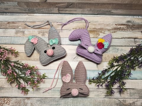 Häkelanleitung "Hasenöhrchen-Bande" (Aufhänger/Blumenstecker, 5 versch. )