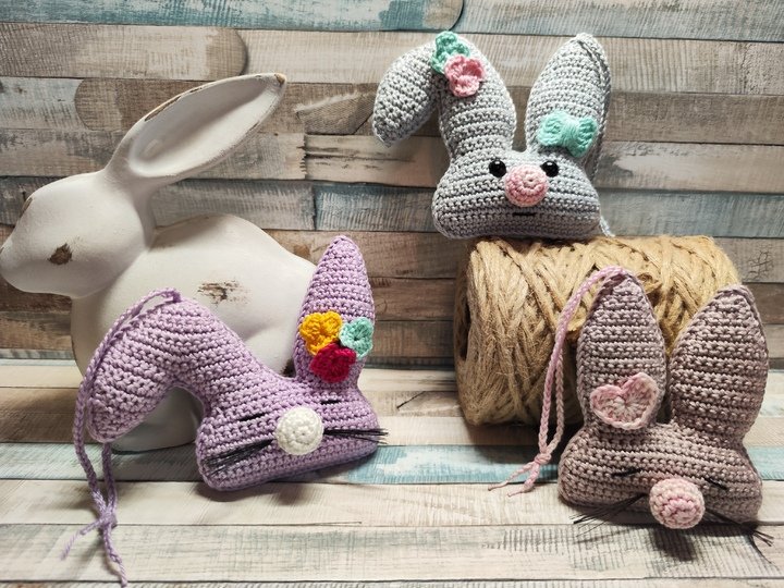 Häkelanleitung "Hasenöhrchen-Bande" (Aufhänger/Blumenstecker, 5 versch. )