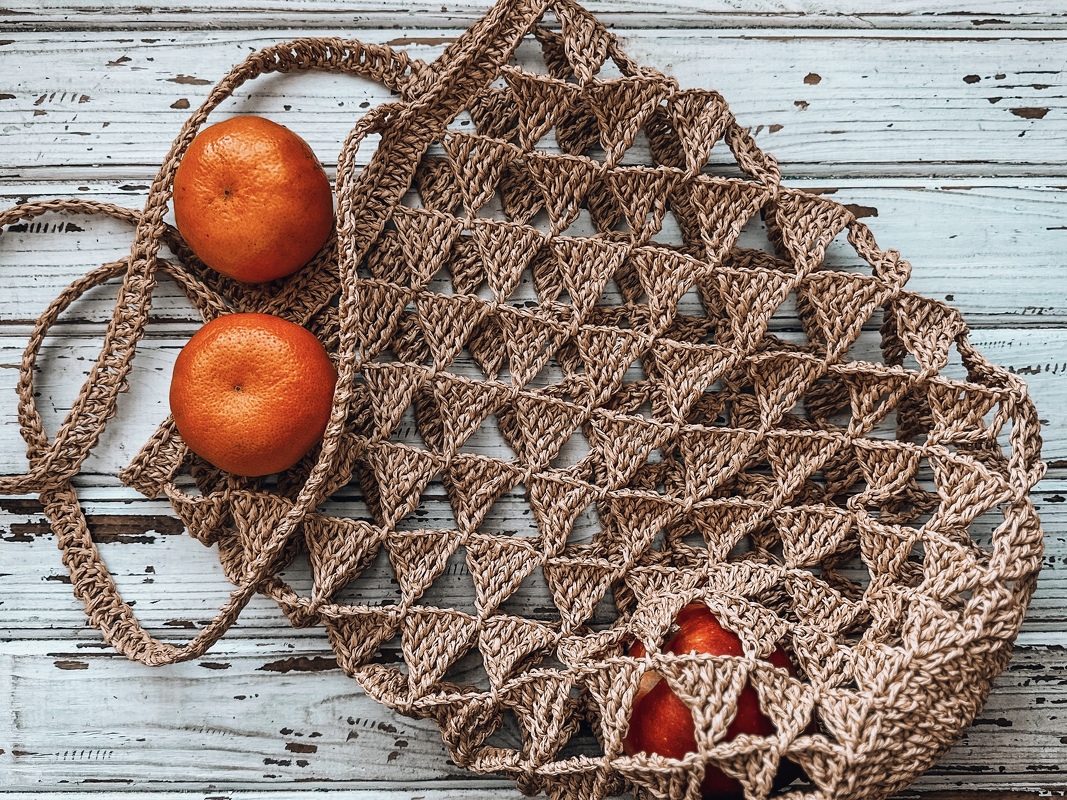 Crochet pattern raffia mash bag triangles PDF digital and video tutorial