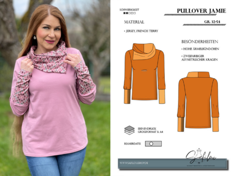 PDF-Schnittmuster Pullover Jamie (Gr. 32-54) – Modischer Pullover