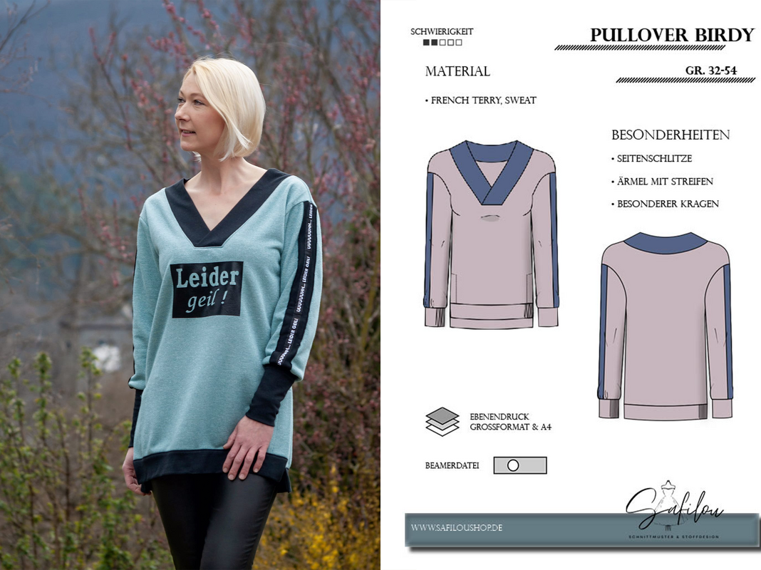 PDF-Schnittmuster Pullover Birdy (Gr. 32-54) – Stylisher Pullover