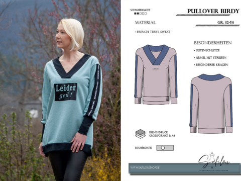 PDF-Schnittmuster Pullover Birdy (Gr. 32-54) – Stylisher Pullover