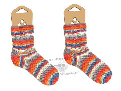 HÄKELSOCKEN Söckchen „Buntspecht“ Anleitung und Banderolen zum Ausdrucken