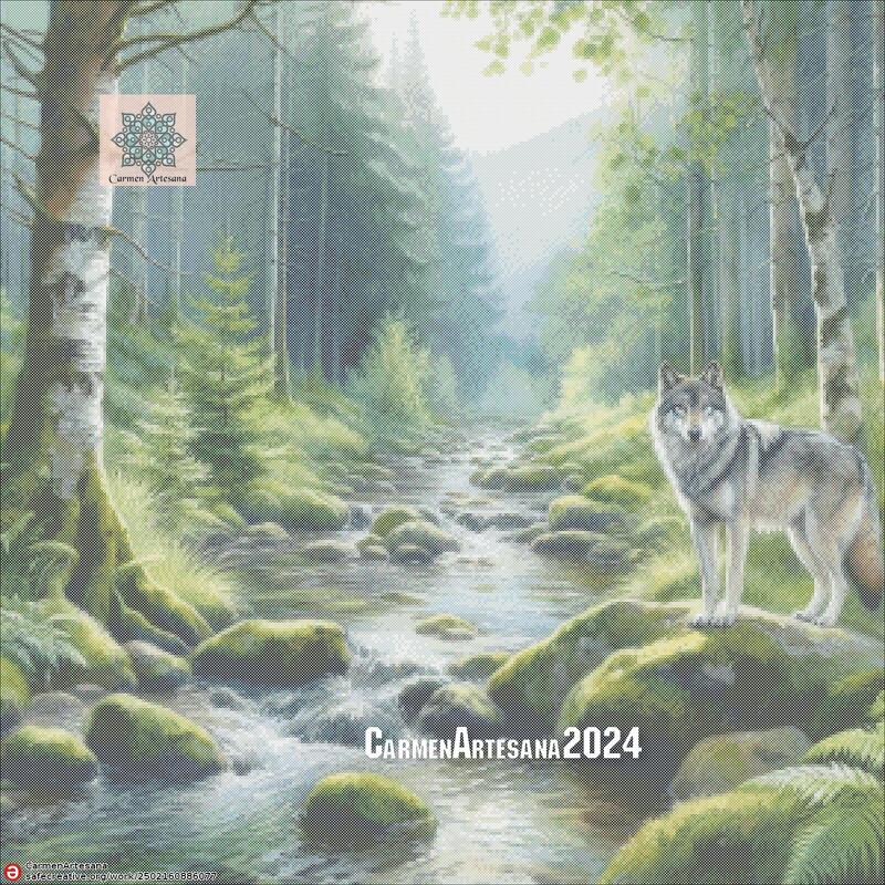 WOLF IN THE FOREST, cross stitch pattern in PDF