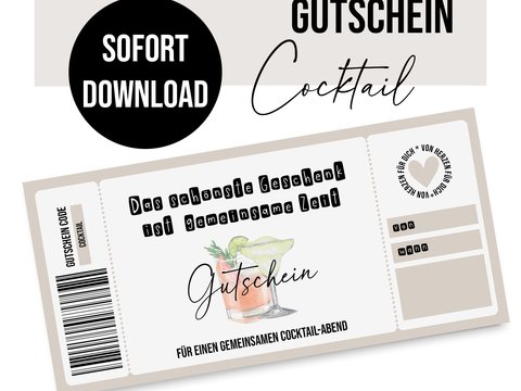Gutschein zum Ausdrucken COCKTAIL Abend digitale Datei Gutschein DOWNLOAD