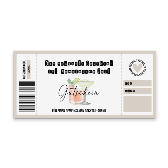 Gutschein zum Ausdrucken COCKTAIL Abend digitale Datei Gutschein DOWNLOAD
