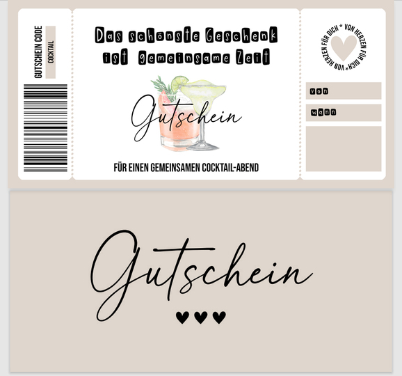Gutschein zum Ausdrucken COCKTAIL Abend digitale Datei Gutschein DOWNLOAD