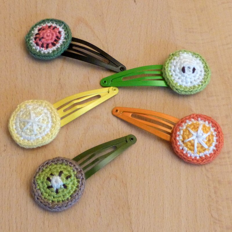 Häkelanleitung Früchte-Button für Haarspangen: Orange Zitrone Kiwi Melone - Bild 4