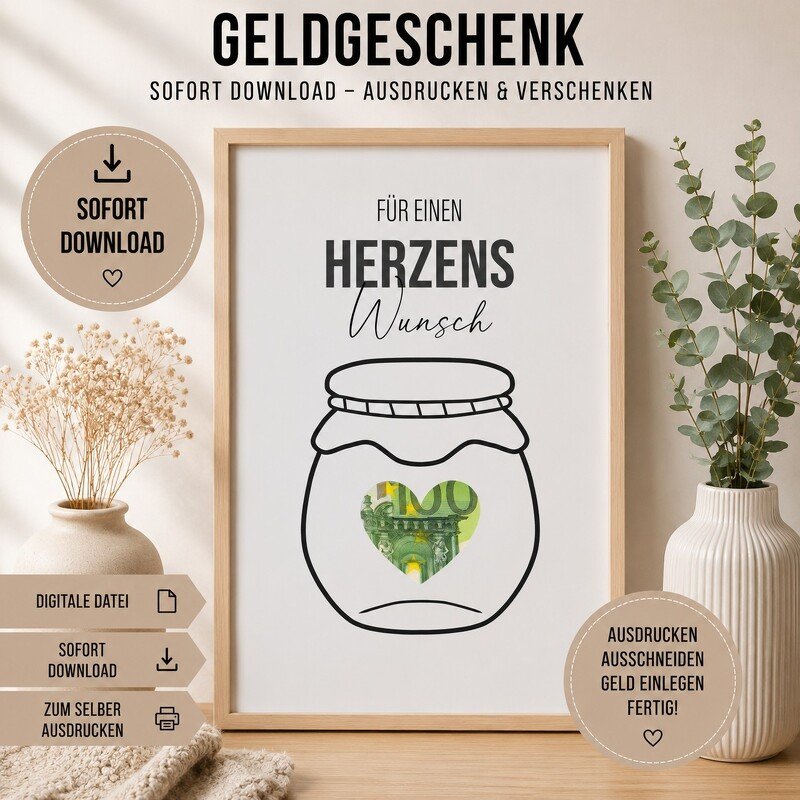 Poster GELDGESCHENK HERZENSWUNSCH Geschenk DOWNLOAD