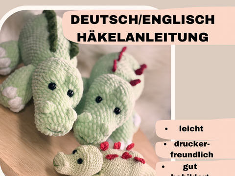 Häkelanleitung Krokodil Valentino, Deutsches PDF