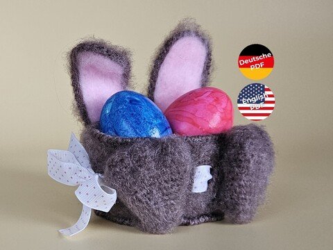 Flauschiges Osternest Hase - Körbchen zum Befüllen - Amigurumi Häkeln