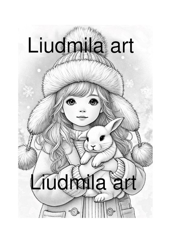 Coloring book, girl with a bunny