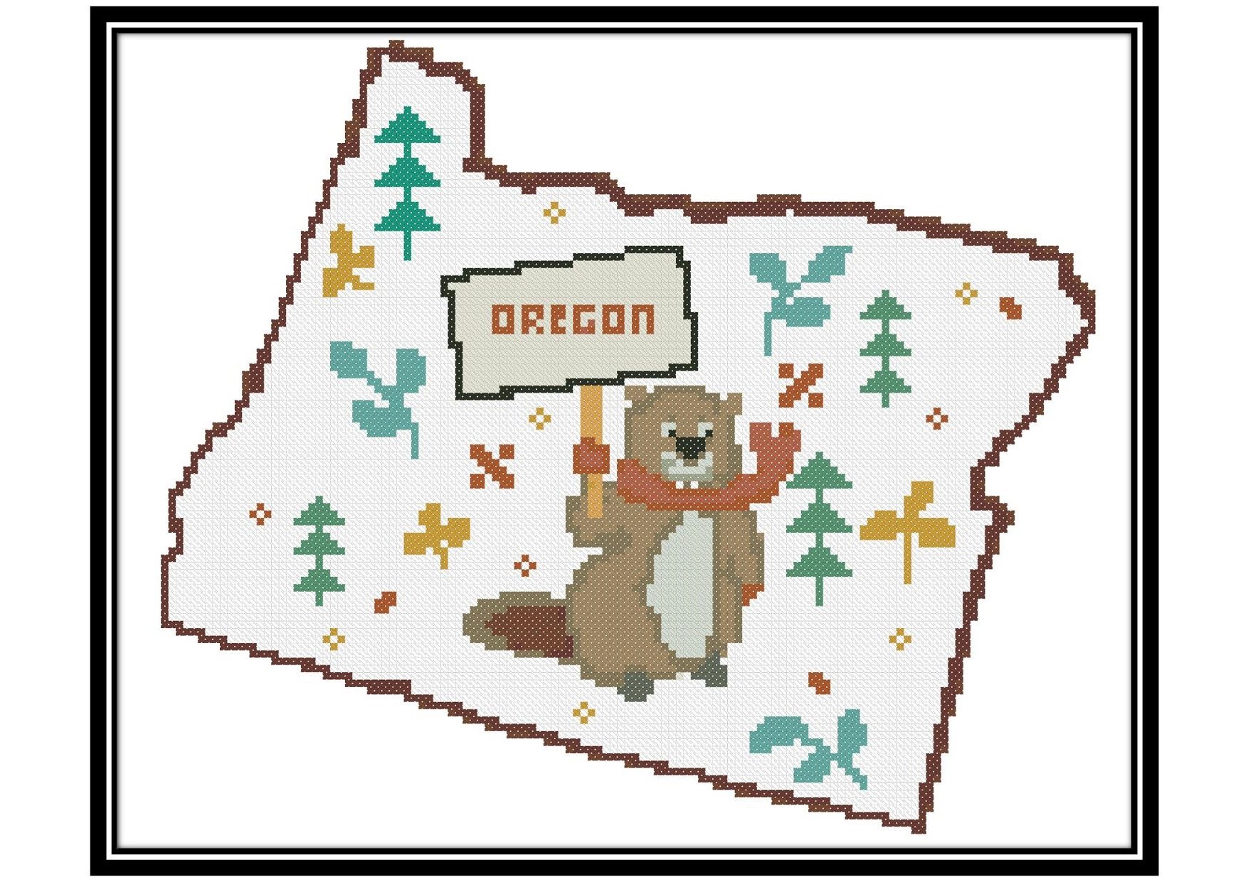 Oregon Pattern Oregon,beaver cross stitch PDF pattern, USA State Map, XStitch,