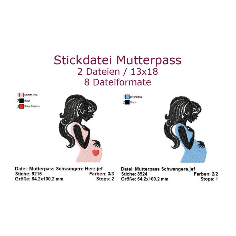 Stickdatei Mutterpass Schwangere 13x18 Stickmuster Stickmotiv Baby