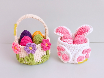 2-in-1 Easter Basket Crochet Pattern: "Easter Bunny" and "Spring Flowers"