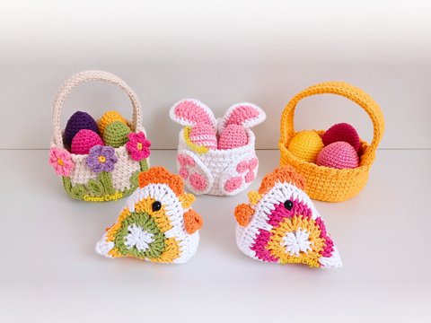 Easter Crochet Pattern Bundle: Granny Square Chicken & Three Easter Baskets