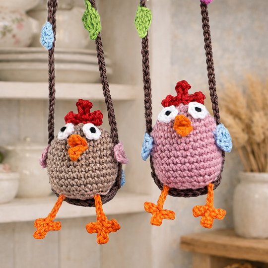 Hen on Swing - Easter Decoration, Car Rear View Mirror Pendant